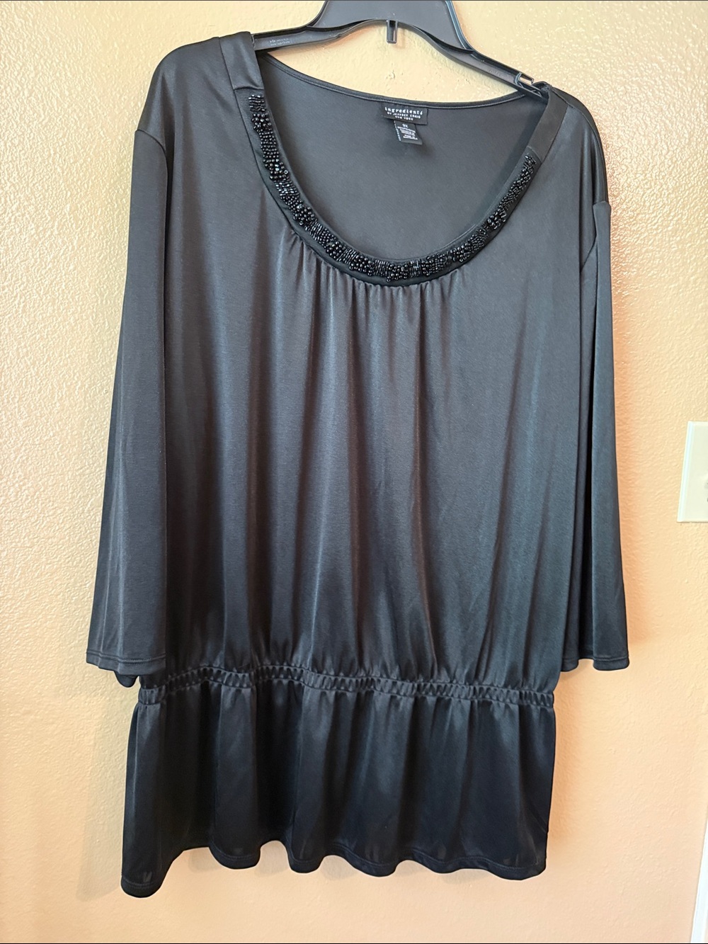 Beaded Scoop Neck Black Blouse by Worthington